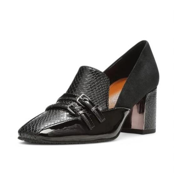 Donald Pliner Camden Pumps Square Toe Croc Embossed Patent Leather Womens Sz 6M - Picture 1 of 9